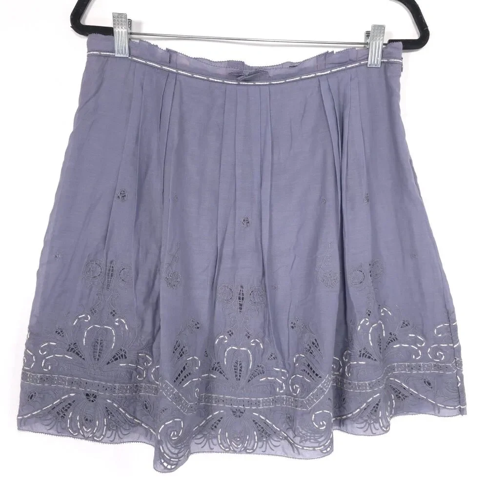 ELIE TAHARI Women’s New Mini Skirt 10 Purple‎ Silk Cotton Embroidered E4055307
